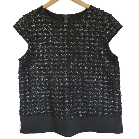 Ann Taylor Factory Tops - Ann Taylor Factory Black Cap Sleeve Textured Sparkle Top Size Large